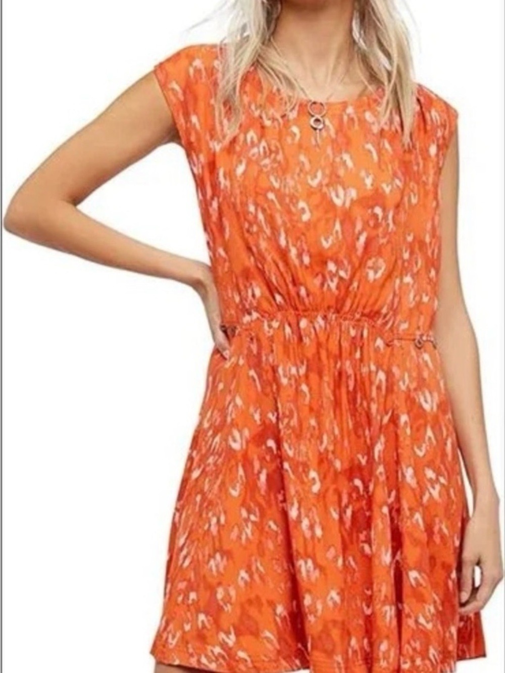 Free People “Fake Love” Orange Sleeveless Dress Size Small pockets